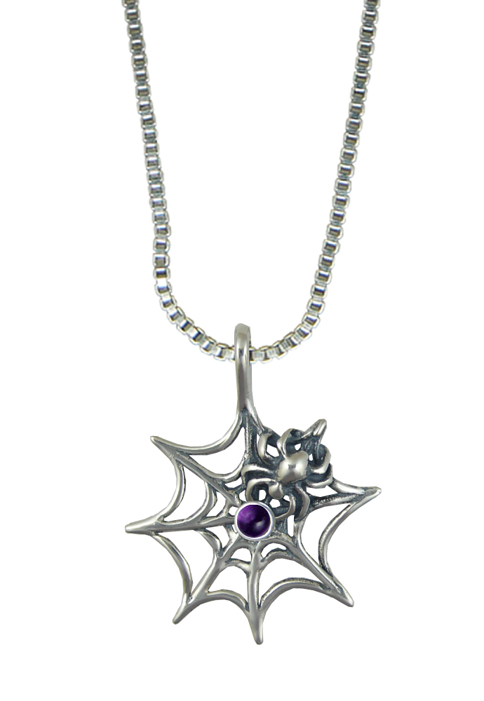 Sterling Silver Little Spider Weaving Pendant With Amethyst